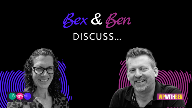 Promotion for Bex & Ben Discuss YouTube Channel. Episode 10 is all about AI and why you should never use it in your blog posts